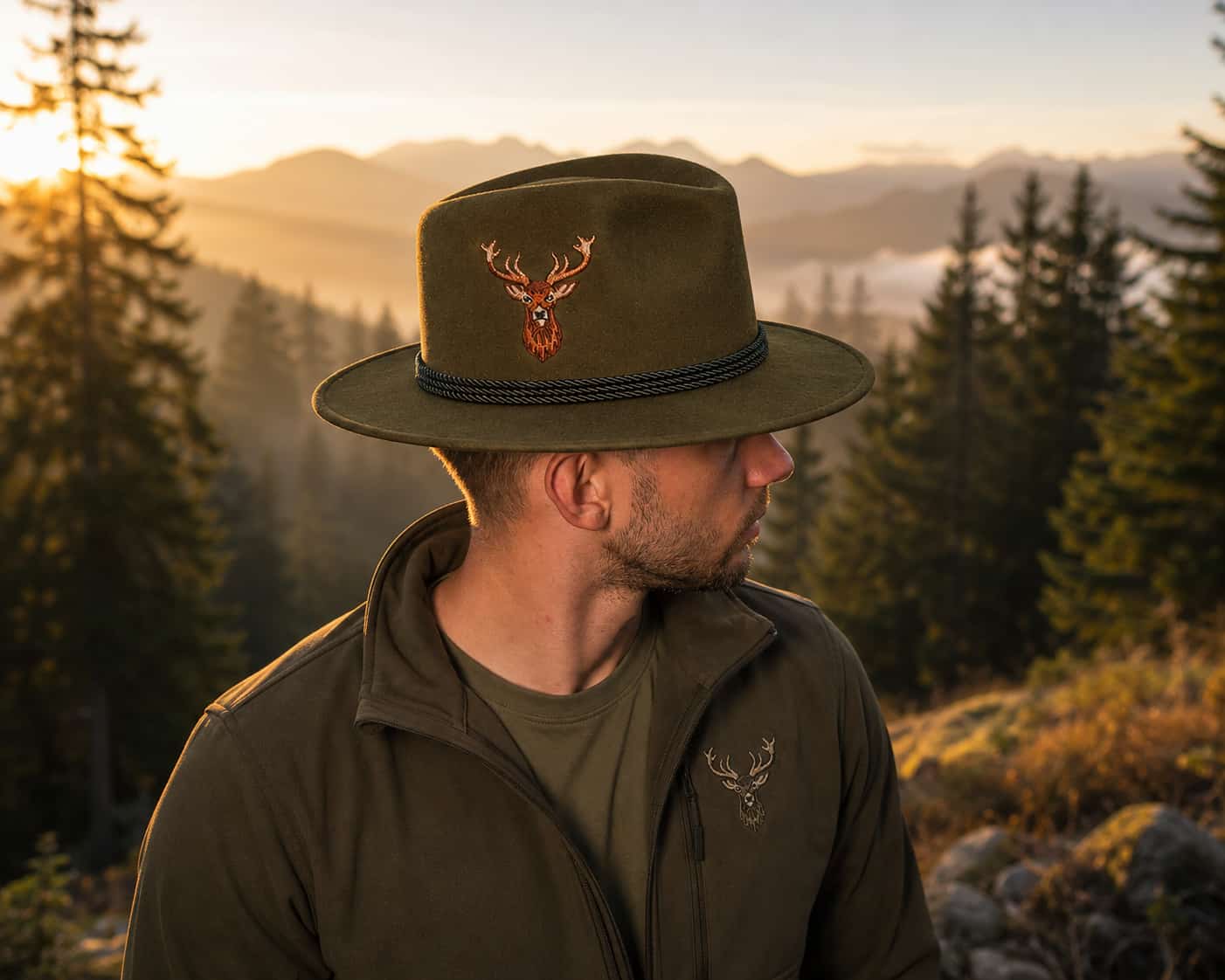 pălărie elegantă cu broderie cerb pentru ținute outdoor premium