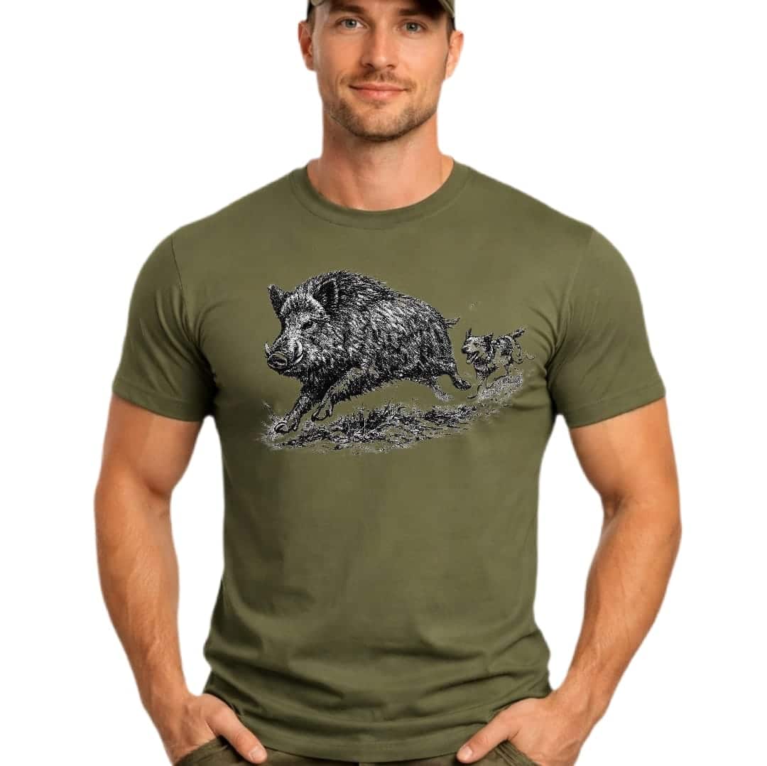 Tricou de Vanăatoare Personalizat cu Mistret si Caine HUNTECORE09
