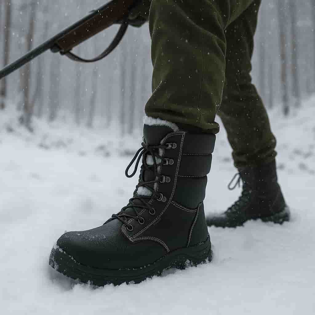 Bocanci de vânătoare impermeabili cu izolație din blană și vârf din oțel, unisex din piele naturală de vacă - imagine 3