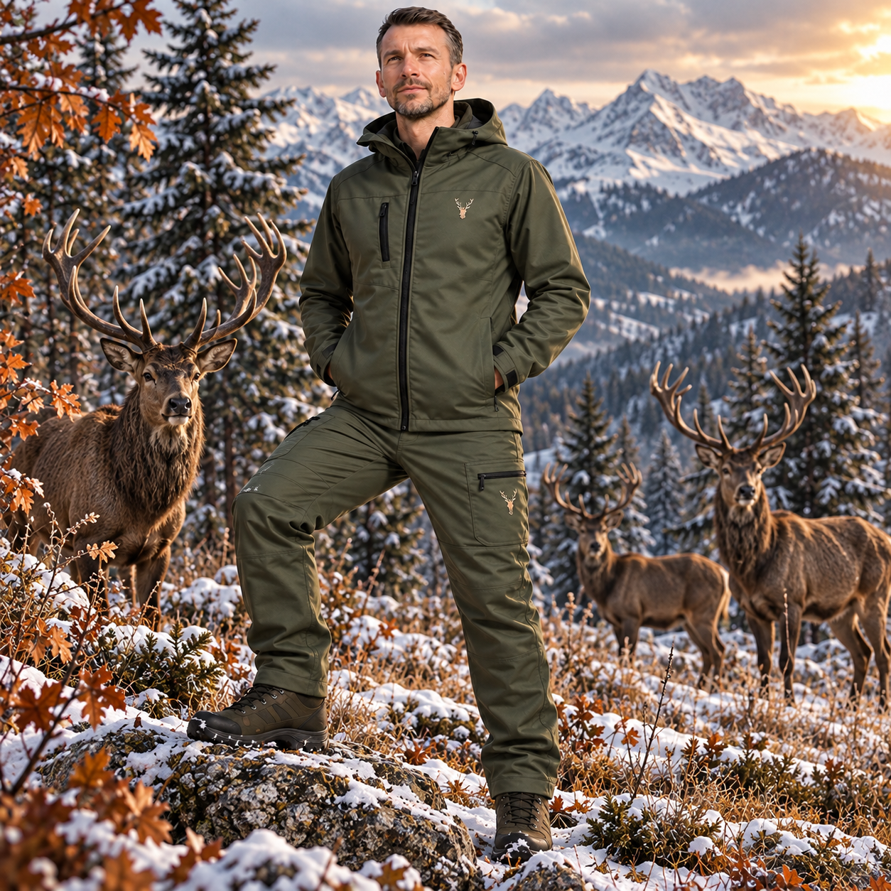 Costum de Vânătoare model Codru cu Cerb Brodat – Geaca si pantaloni Premium Outdoor - imagine 5