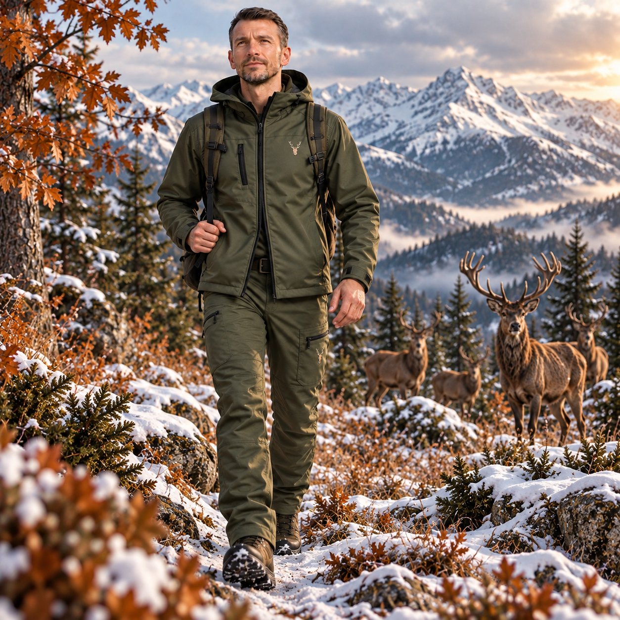 Costum de Vânătoare model Codru cu Cerb Brodat – Geaca si pantaloni Premium Outdoor - imagine 4