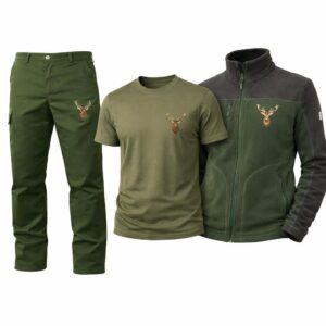 Costumul Vânătorului Profesionist cu Cerb Brodat – jachetă,tricou si pantaloni pentru vânătoare, drumeții și outdoor