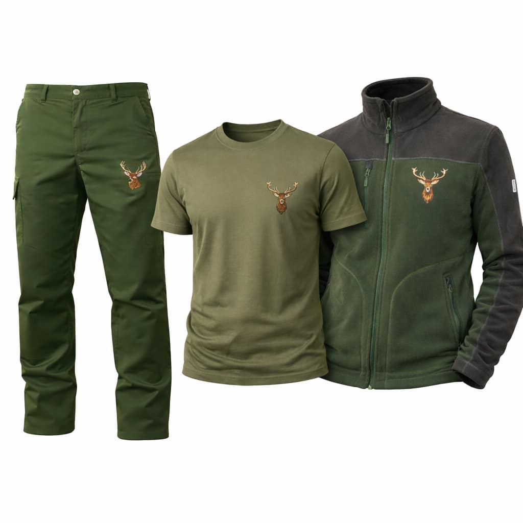 Costumul Vânătorului Profesionist cu Cerb Brodat – jachetă,tricou si pantaloni pentru vânătoare, drumeții și outdoor