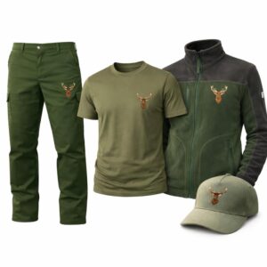 Costumul Vânătorului Profesionist cu Cerb Brodat – jachetă,tricou,sapca si pantaloni pentru vânătoare, drumeții și outdoor