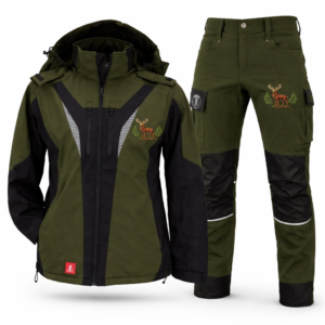 Costum de Vânătoare Softshell cu Cerb Brodat – Jachetă și Pantaloni, Echipament Outdoor
